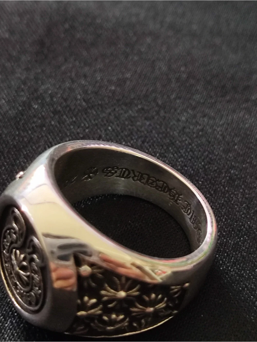 Chrome Hearts Silver Signet Ring with Floral Crest